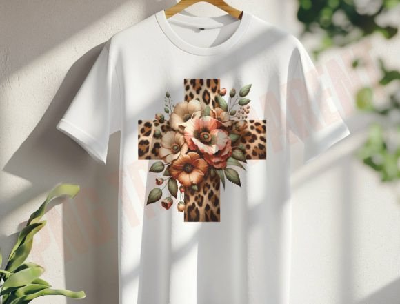 Leopard Cross Png, Happy Easter Png T-Shirt Designs